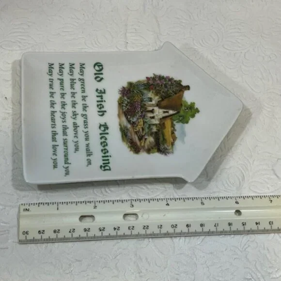 VTG Old Irish Blessing Ceramic Wall Hanging Cottage Scene Plaque Art 4.4"x6.5" - Picture 11 of 11